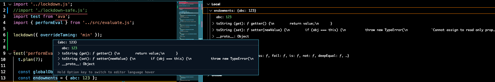 overrideTaming: 'min' vscode inspector display